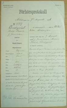 F.d. järnarbetaren Anders Fredrik Lindqvist, 30, häktad för lösdriveri 9 augusti 1886 - polisförhör