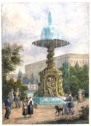 Molins fontän i Kungsträdgården med sprutande vatten