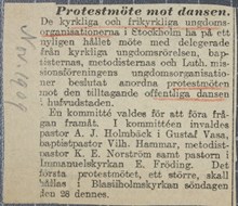 Protestmöte mot dansen - pressklipp 1909