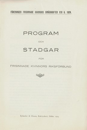 Program och stadgar för Frisinnade kvinnors förbund 1924