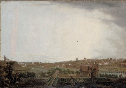 Utsikt från Blekholmen över trakten mellan Karlberg och Observatoriet 1782.