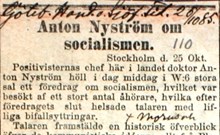 Anton Nyström om socialismen - föredragsreferat 1885