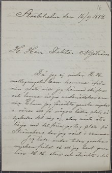 Carl Wallenström, 19, vill ta med väninna på positivistiska sammanträden - brev till Dr Nyström 1884