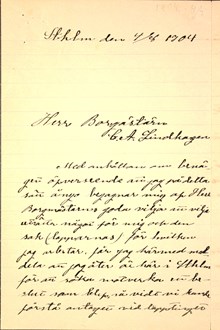 Elsa Laula ber borgmästare Lindhagen om hjälp i samefrågan - 1904