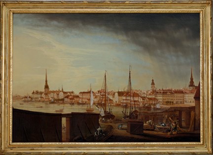Förr kallades den östra delen av Bastugatan för Bödelsbacken. Här ser vi utsikten därifrån 1771.