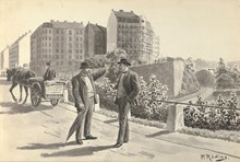 Herrar i samspråk i utkant av staden 1909