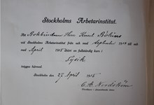 Kursintyg från Stockholms Arbetareinstitut 1914/1915