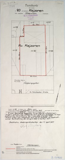 Underlag för bygglov år 1937, fastigheten Kejsaren 20