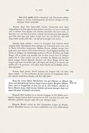 Rättens text om Israels Anna, ur tänkeböckerna 1617 och 1618.