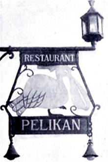 Restaurang Pelikan. Exteriör skylt till restaurangen.