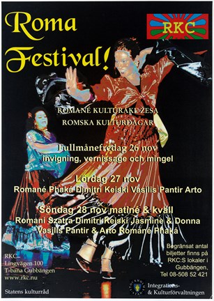 Affisch för festivalen Romska Kulturdagar i Gubbängen.