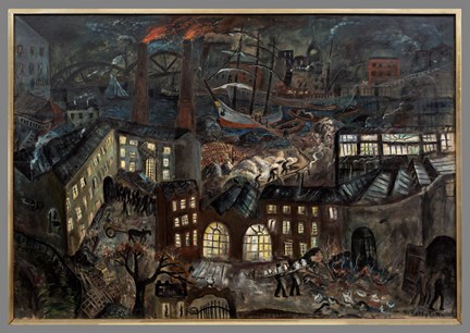 Rörstrands porslinsfabrik. Oljemålning på duk av Eric Hallström (1893-1946).
