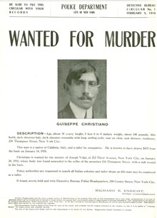Wanted for murder. Guiseppe Christiano