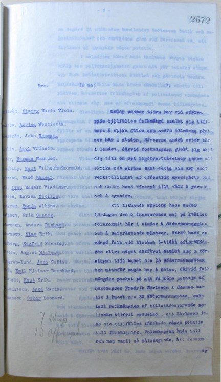 Detaljerad polisrapport om potatiskravallerna 5 maj 1917