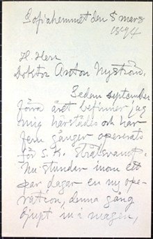 Agitatorn Viktor Lennstrand vill ha okristna vittnen vid dödsbädden - brev till Dr Nyström 1894