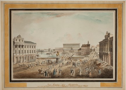 Gustav Adolfs torg i riktning mot kungliga slottet flankerat av Arvfurstens palats och Gustav III:s opera