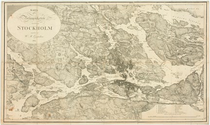 1817 års karta över Stockholm med omgivningar, tryckt karta på papper