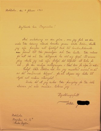 Tack brev till Carl Lindhagen från flykting 1941
