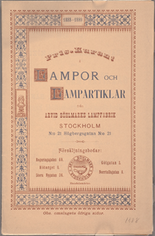 Priskurant från Arvid Böhlmarks Lampfabrik