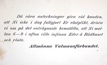 Uppmaning till att gå och rösta 1911