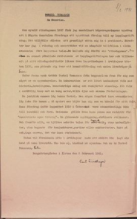 Dödsruna över samen Torkel Tomasson 1941