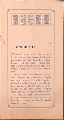 Uppmaning till ungdomar att kämpa för kvinnors rösträtt - 1906