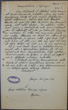 Protest mot de låga ersättningarna vid nödhjälpsarbeten i Spånga 1922