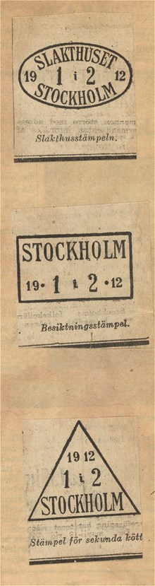 Slakthusets tre kontrollstämplar 1912