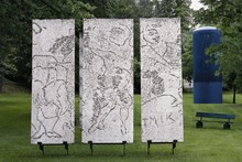 Konstnärlig utsmyckning av Siri Derkert i Älvsjömässans parkområde. Utsmyckningen utplacerades 1972
