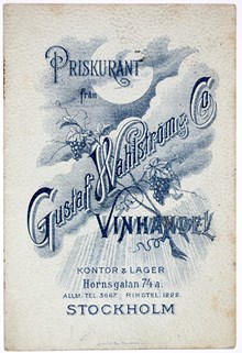 Prislista. Gustaf Wahlström & Co Vinhandel