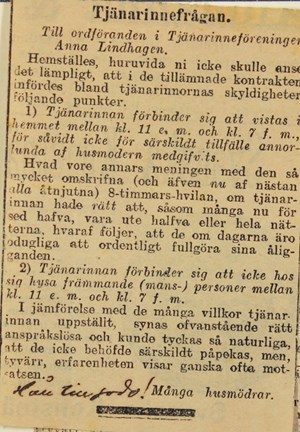 Tidningsnotis om tjänarinnedebatten