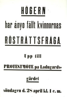 Rösträttsfrågan - affisch som uppmanar till demonstration