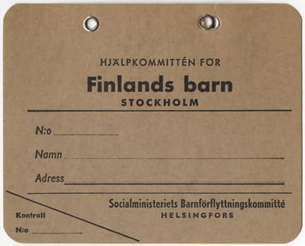 Adresslapp för finska krigsbarn