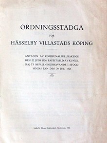 Ordningsstadga för Hässelby Villastads köping 1926
