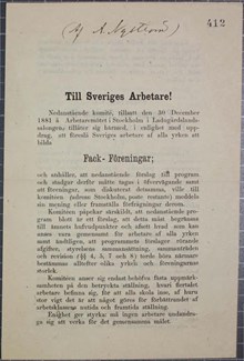 Till Sveriges arbetare! Förslag om att bilda fackföreningar 1881