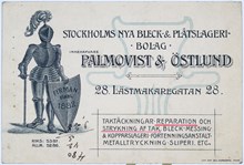 Reklamtryck. Palmqvist & Östlund. Stockholms nya bleck- & Plåtslageribolag