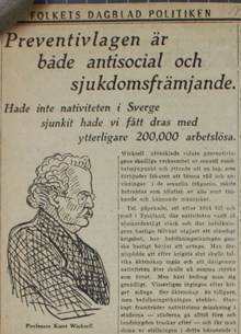 Preventivlagen är både antisocial och sjukdomsbefrämjande - pressklipp 1924