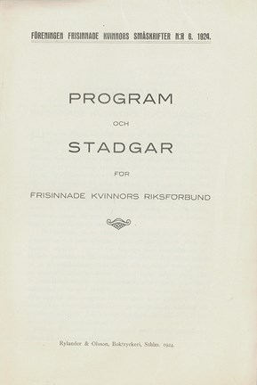 Program och stadgar för Frisinnade kvinnors förbund 1924