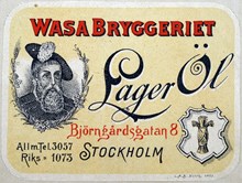 Etikett. Wasa Bryggeriet.