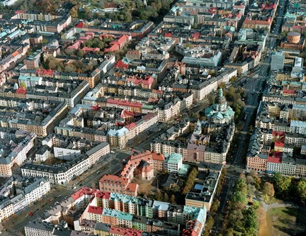 Odenplan, Gustav Vasa kyrka och omgivande kvarter sedda uppifrån.