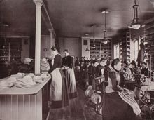 Scheelegatan 18. Rügheimer & Beckers stråhattfabrik, interiör, "Sy Salen"