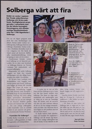 Tidningsartikel om Solbergas 50-års jubileum
