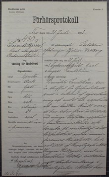 Carl August Lundström gripen efter att ha strukit runt i Humlegården i kvinnokläder - polisförhör 1891