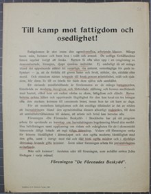 Till kamp mot fattigdom och osedlighet! - flygblad från Föreningen De Förenades Beskydd 1913