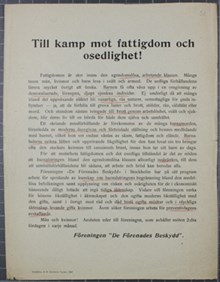 Till kamp mot fattigdom och osedlighet! - flygblad från Föreningen De Förenades Beskydd 1913