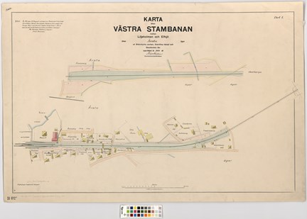 Karta över området kring järnvägen i Liljeholmen.