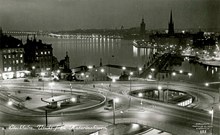 Utsikt från Katarinahissen mot Södermalmstorg och Västra Slingan i Slusskarusellen