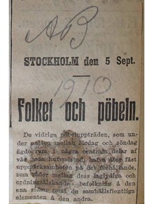 ”Folket och Pöbeln” – artikel i Aftonbladet 1910