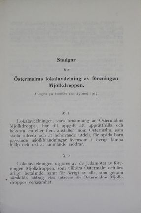 Östermalms mjölkdroppe – stadgar 1917