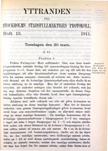 Debatt om olika semesterlängd för kvinnliga och manliga kommunalanställda i stadsfullmäktige 20 mars 1911